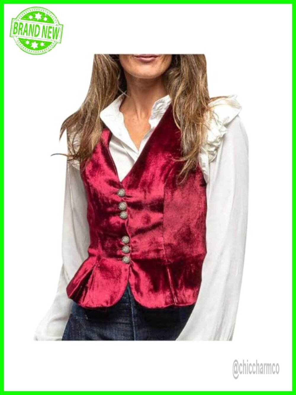 Velvet Vest Sleeveless Button Down V Neck Waistcoat for Office Steampunk